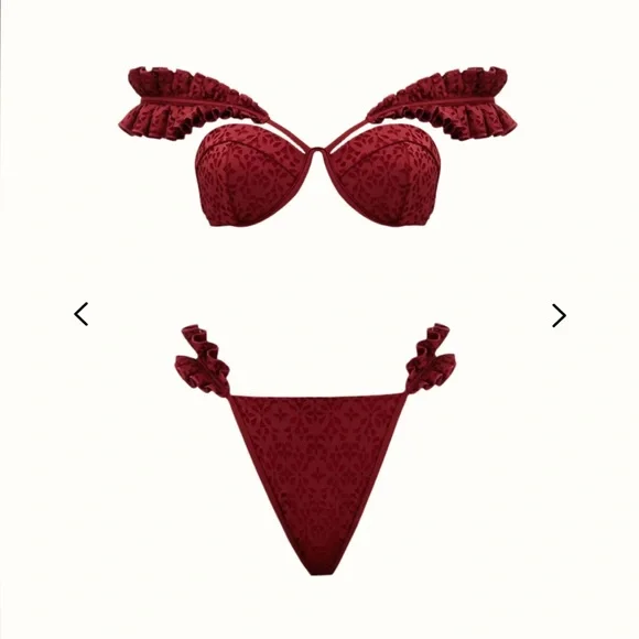 Andrea Iyamah Mulan multi way Off-Shoulder Bikini in wine red size medium